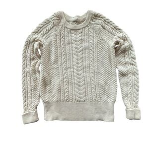 Gap Women Sweater Cotton Cable Knit White Cream Classic Fisherman XS